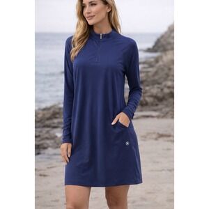 Hurley Womens Navy Blue Long Sleeve Quarter Zip Active Dress Pockets Size Large